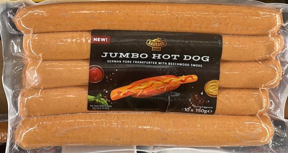 The Sausage House German Jumbo Hot Dog 10 x 150g (1.5kg)